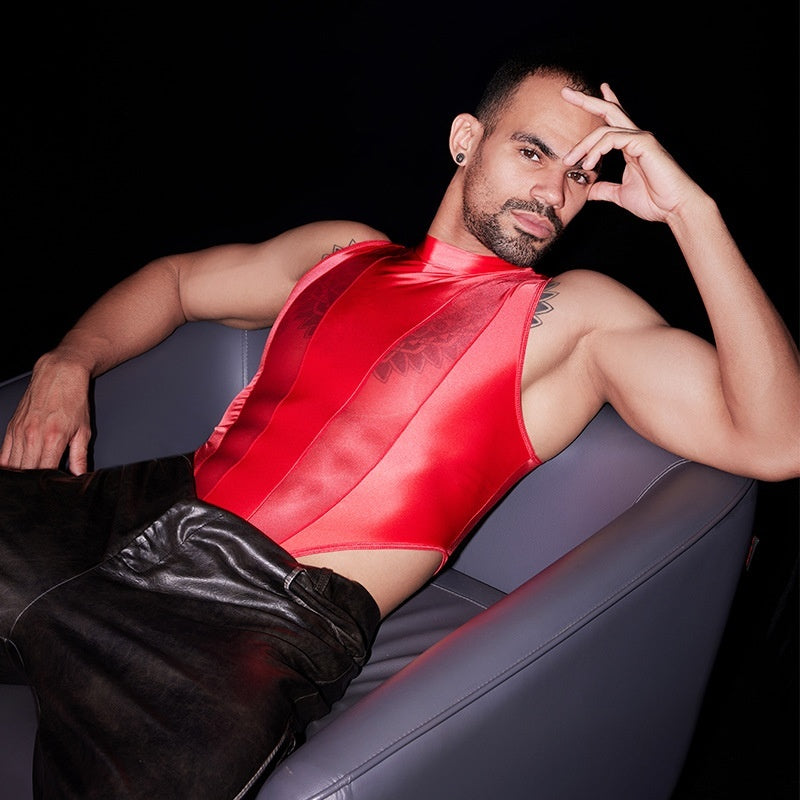 High Elastic Lightweight Stitching Body Shaping See-through , Night Men Jumpsuit