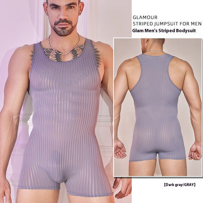 Men's Striped Jumpsuit - Lightweight Breathable Athletic Wear
