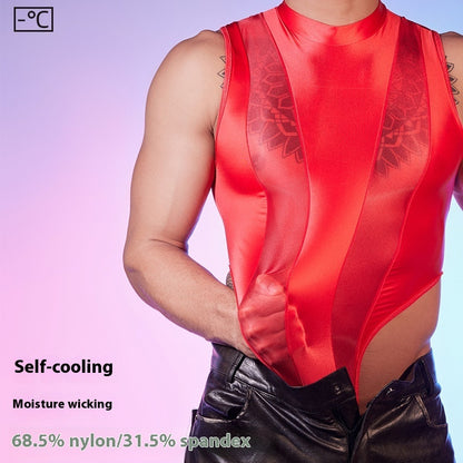 High Elastic Lightweight Stitching Body Shaping See-through , Night Men Jumpsuit