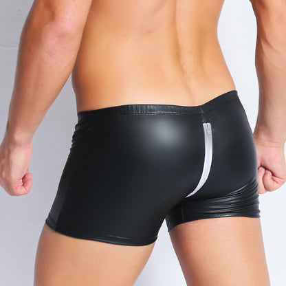 Men's Lingerie Leather Tight Open Patent Leather Shorts, Elegant , couple experience
