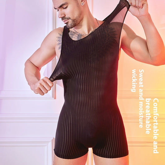 Men's Striped Jumpsuit - Lightweight Breathable Athletic Wear