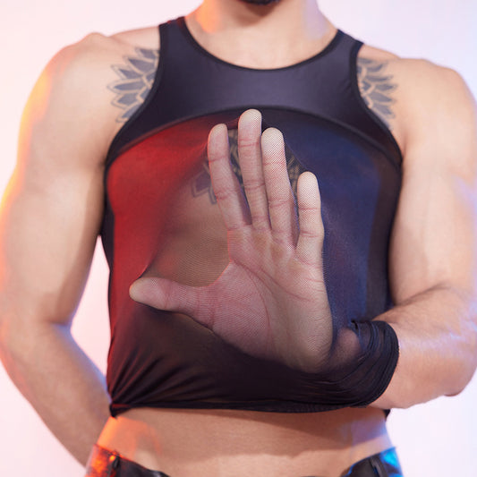Men's See-Through Mesh Body Shaping Vest - Nightclub Style Transparent Athletic Top