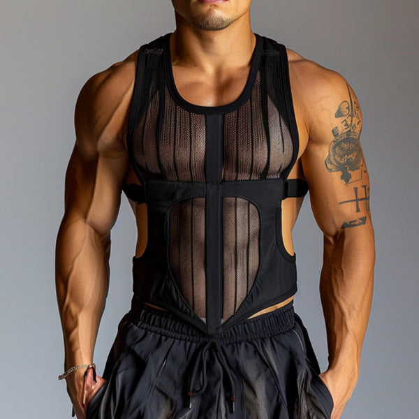 Men's Elegant , couple experience See-through Mesh Workout Sleeveless Vest
