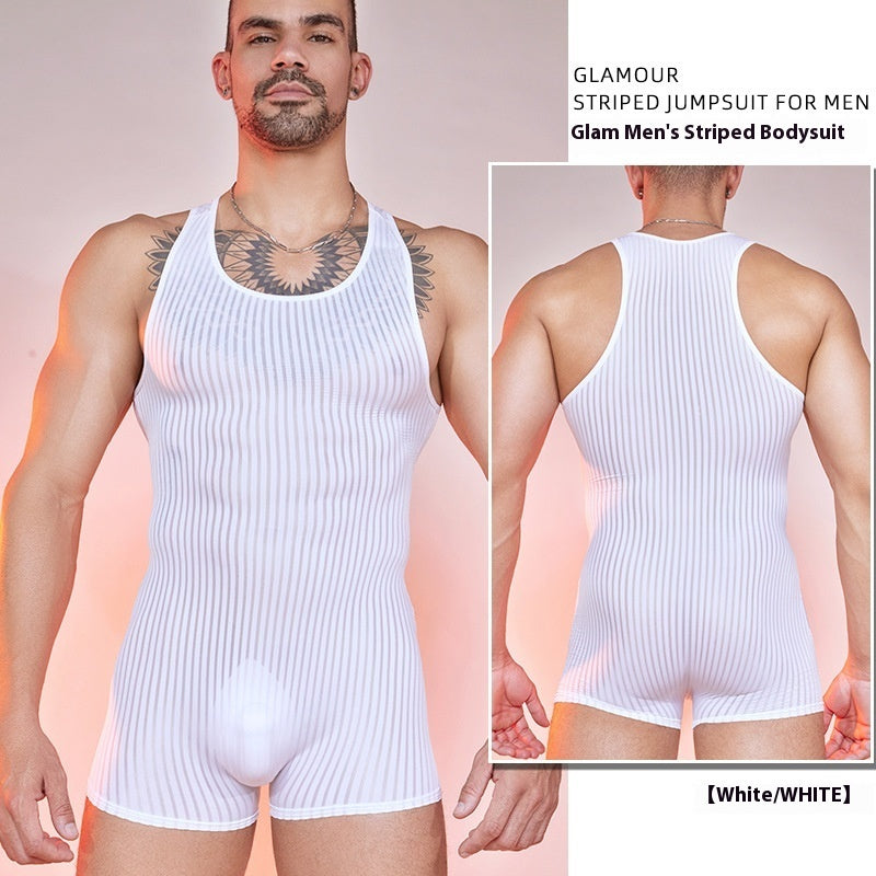 Men's Striped Jumpsuit - Lightweight Breathable Athletic Wear