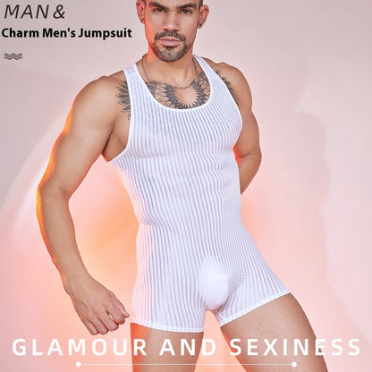 Men's Striped Jumpsuit - Lightweight Breathable Athletic Wear
