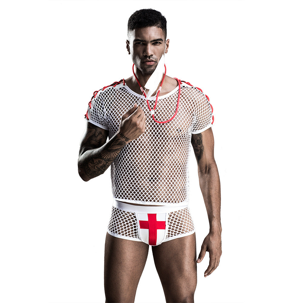 Men's Netting Wear White Doctor Uniform - Temptation European And American Style