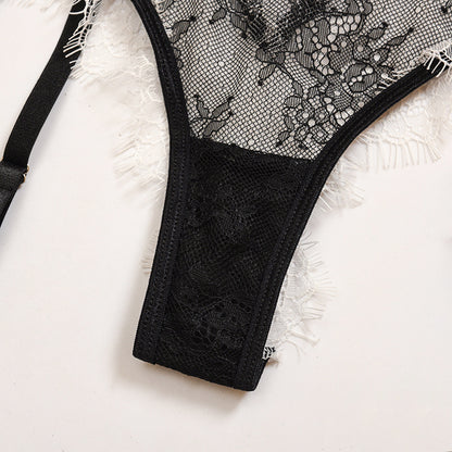 Women's Lace Mesh Eyelashes Full Transparent Temptation Bra Underwear Set