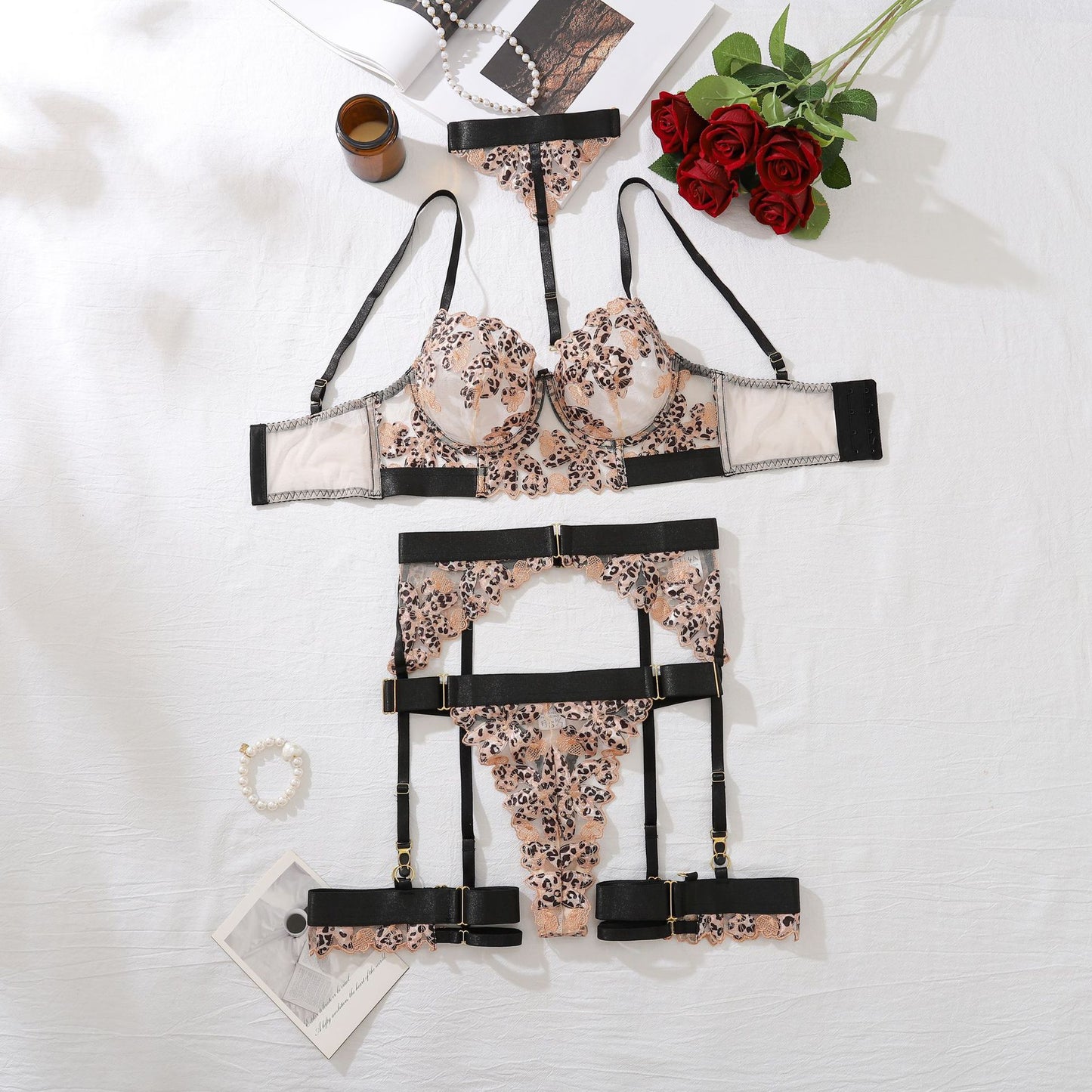 luxurious, elegant leopard print lingerie set
