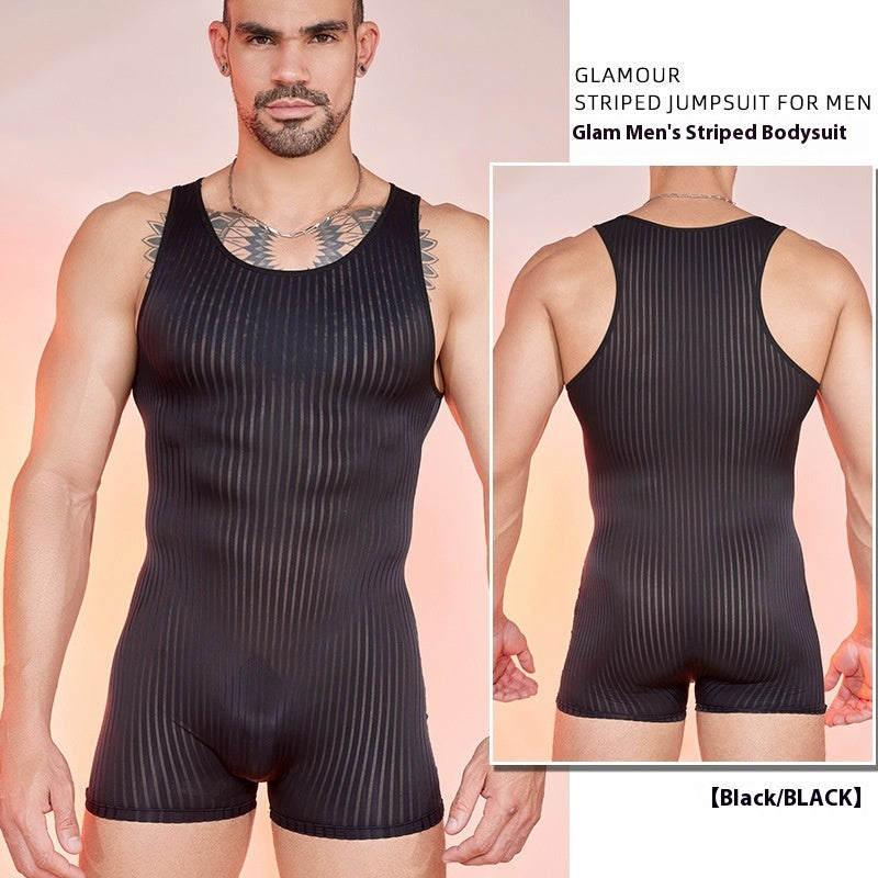 Men's Striped Jumpsuit - Lightweight Breathable Athletic Wear
