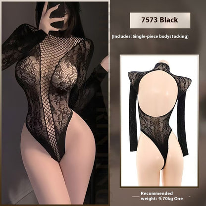 White Transparent Cutout Elegant Bodysuit Tight Fishnet Clothes,