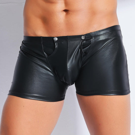 Men's Lingerie Leather Tight Open Patent Leather Shorts, Elegant , couple experience