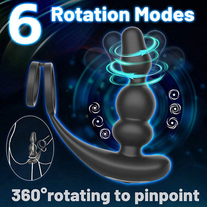Wireless Remote Control Double Ring Rotating Back Court Prostate Massager Toy