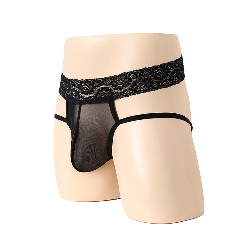 Men's Polyester Thong - Elegant High Waist Lace Underwear