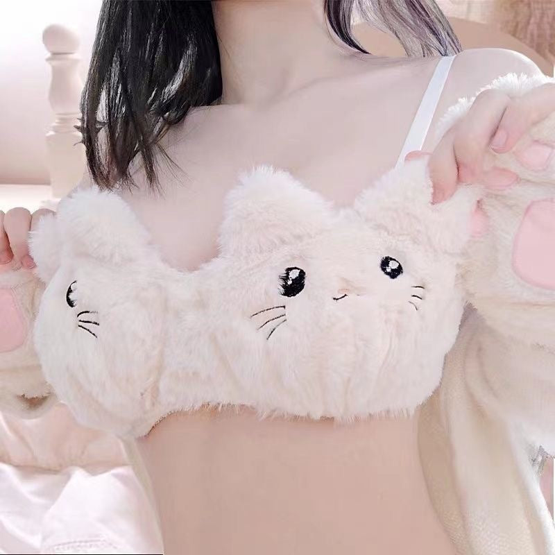 Cute Girl Girls Underwear Pure Cotton Cute Wireless Bra Set