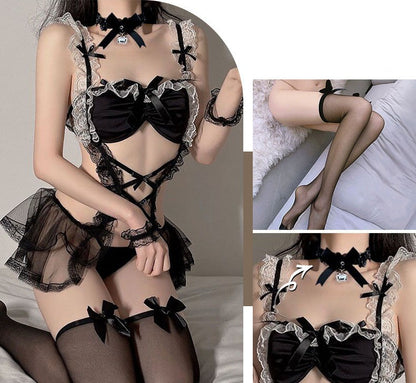 Elegant ,Black Silk Maid  Underwear Suit