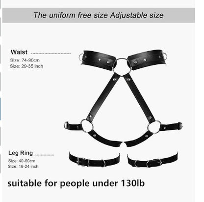 Punk Leather Body Chains Black Elegant Body Harness Layered Leg Chains Waist Chain Rave Nightclub Party Body Jewelry For Women