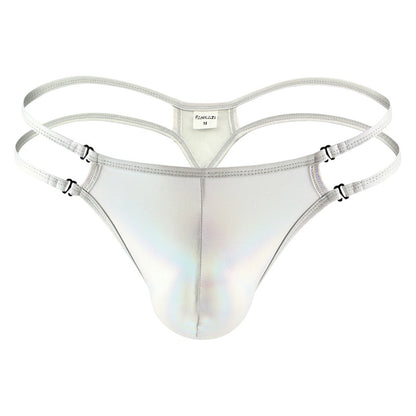 Men's Thong Imitation Leather Ice Silk Personality Panties Low Waist