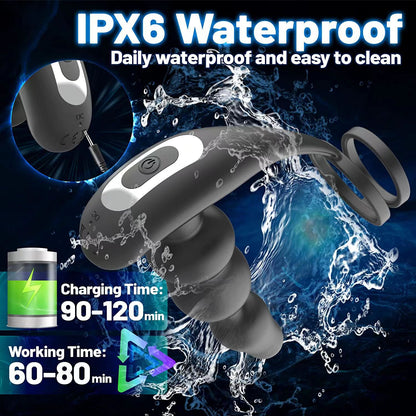 Wireless Remote Control Double Ring Rotating Back Court Prostate Massager Toy