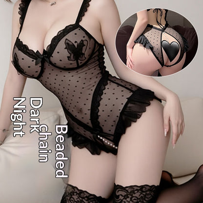 Lace-trimmed Sheer Jumpsuit with Butterfly Mesh Detail,