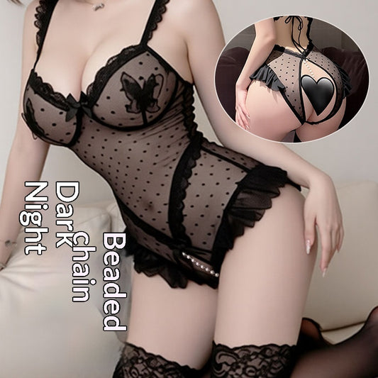 Lace-trimmed Sheer Jumpsuit with Butterfly Mesh Detail,