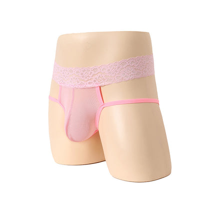 Men's Polyester Thong - Elegant High Waist Lace Underwear