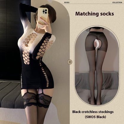 White Transparent Cutout Elegant Bodysuit Tight Fishnet Clothes,