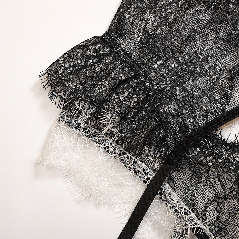 Women's Lace Mesh Eyelashes Full Transparent Temptation Bra Underwear Set