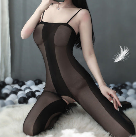 Transparent elegant Seduction One-piece Garter Belt Stockings Mesh Bodysuit